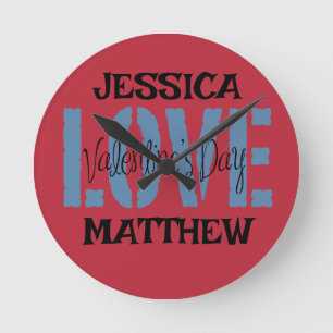 schlichtes elegantes rosa Valentin, süß für Paar Runde Wanduhr