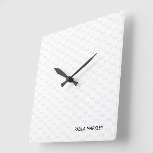 Schlichtes, grau-modernes Monogramm-Muster Quadratische Wanduhr (Winkel)