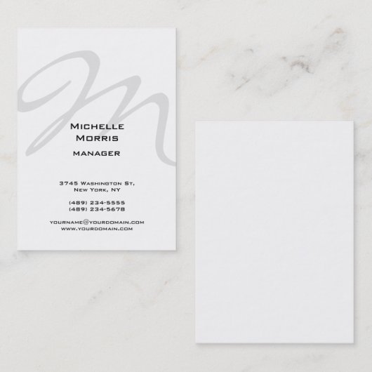 Schlichtes, grau-weißes Monogramm Visitenkarte (Vorne/Hinten)