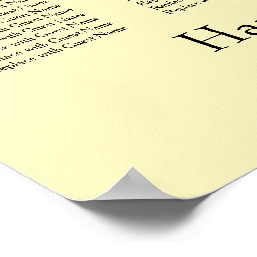 Schlichtes hellgelbes Hochzeitssitzdiagramm Poster (Ecke)