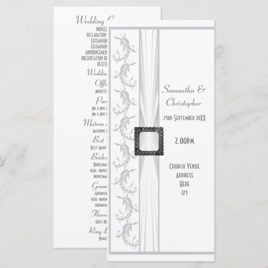 Schlichtes Hochzeitsprogramm in Grau und Weiß Programm (Vorne/Hinten)