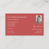 Schlichtes Indianerrot mit Monogram Foto und Juwel Visitenkarte (Rückseite)