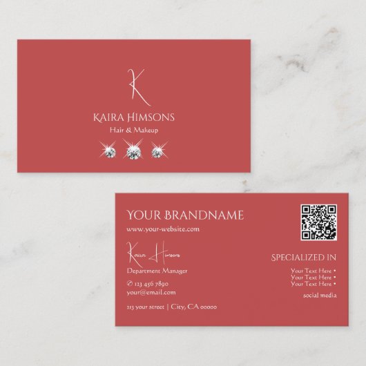 Schlichtes Indianerrot mit Monogram QR-Code und Ju Visitenkarte (Vorne/Hinten)