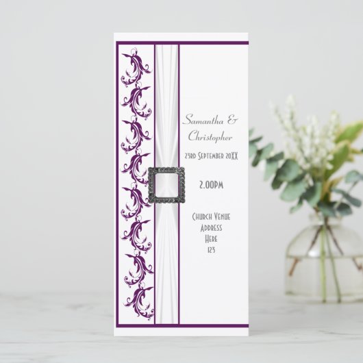 Schlichtes lila-weißes Kirchenhochzeitprogramm Programm (Stehend Vorderseite)
