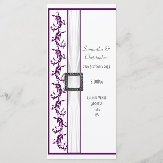 Schlichtes lila-weißes Kirchenhochzeitprogramm Programm (Vorderseite)