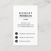 Schlichtes Minimal Social Media-Symbol Visitenkarte (Rückseite)