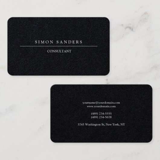Schlichtes Minimalistisches Premium Black Visitenkarte (Vorne/Hinten)