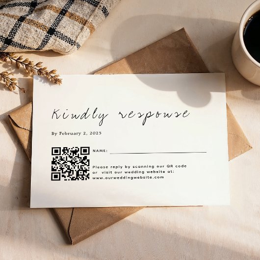 Schlichtes Minimalistisches Script Qr Code Hochfah RSVP Karte