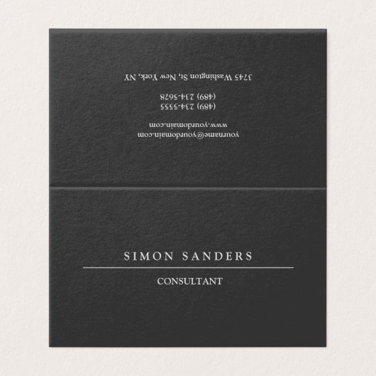 Schlichtes Minimalistisches Sonderschwarz Visitenkarten (Außenseite Aufgefaltet)