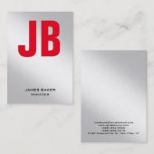 Schlichtes Monogramm aus metallischem Silber Visitenkarte (Vorne/Hinten)