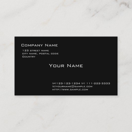 Schlichtes Schwarz Visitenkarte (Vorderseite)