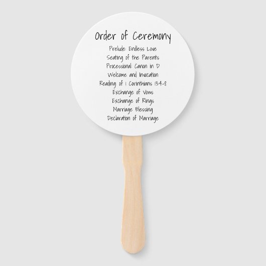 Schlichtes Schwarz-Weiß-Hochzeitsprogramm Fächer (Rückseite)