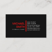 Schlichtes Schwarzes Elegantes Modernes Rotes Visitenkarte (Rückseite)