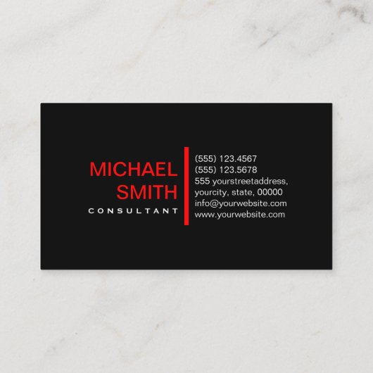 Schlichtes Schwarzes Elegantes Modernes Rotes Visitenkarte (Rückseite)