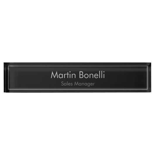 Schlichtes Schwarzes Grau Modernes Beruflich Namensplakette (Vorderseite)