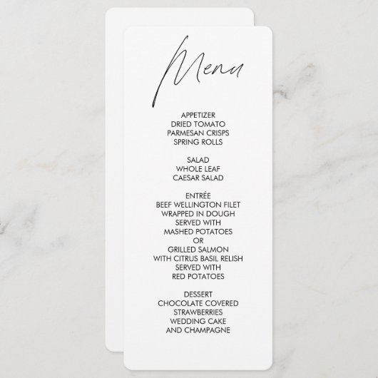 Schlichtes Script Round Wedding Menu Weiß Menükarte (Vorne/Hinten)