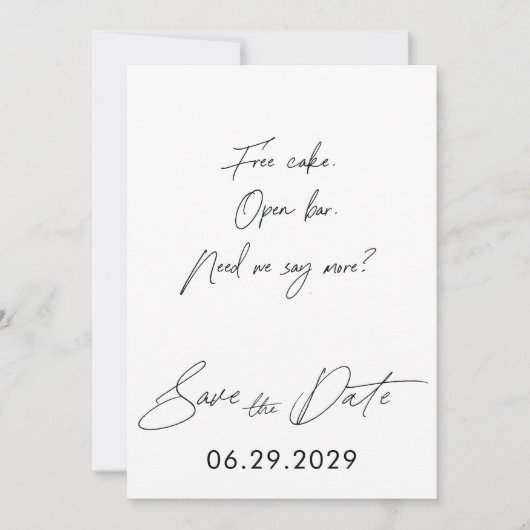 Schlichtes Skript Funny Save the Date Cards White (Vorderseite)