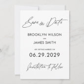 Schlichtes Skript Funny Save the Date Cards White (Rückseite)