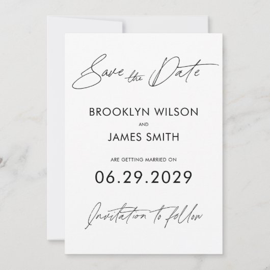 Schlichtes Skript Funny Save the Date Cards White (Rückseite)