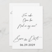 Schlichtes Skript Funny Save the Date Cards White (Vorne/Hinten)