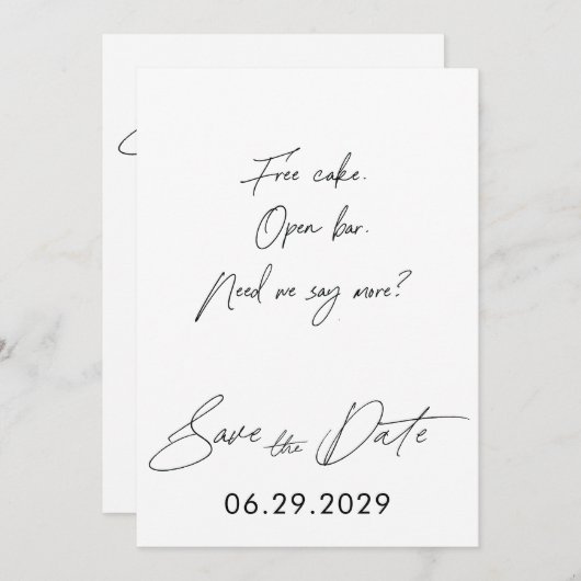 Schlichtes Skript Funny Save the Date Cards White (Vorne/Hinten)