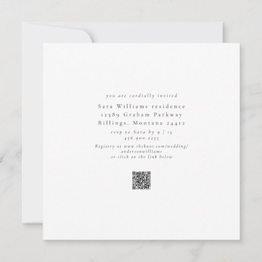 Schlichtes und einfaches modernes B/W Square Braut Einladung (Rückseite)