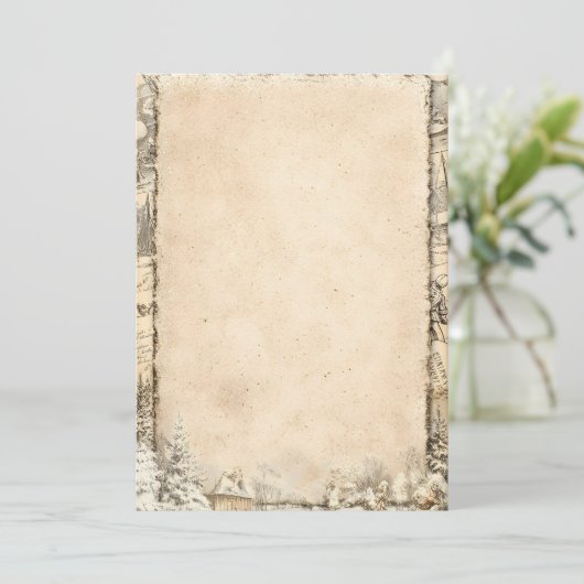 Schlichtes Vintages Dokument - Hintergrund | Ru Einladung (Stehend Vorderseite)