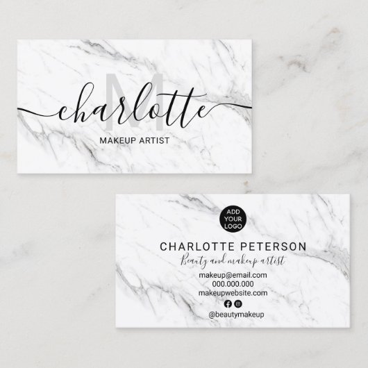 Schlichtes, weißes Marmorlogo Visitenkarte (Vorne/Hinten)