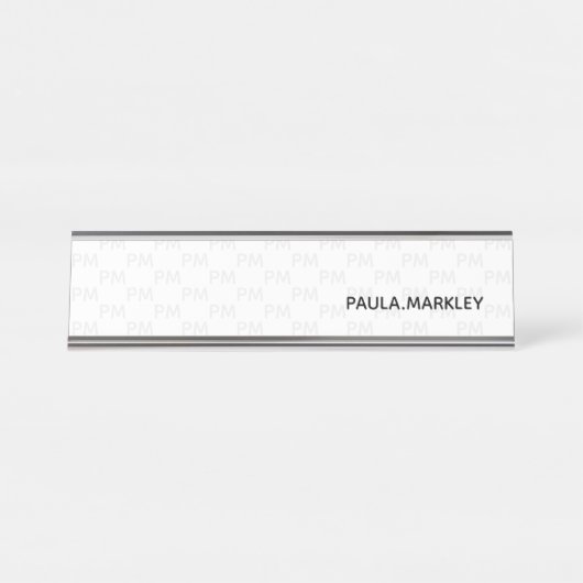 Schlichtes weißgraues, einfaches, modernes Monogra Schreibtischnamensplakette (Vorderseite )