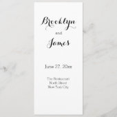 Schlichtes White Wedding Menü Personalisiert Menükarte (Rückseite)
