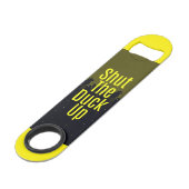 "Schließen Sie die Ente!" Typografie auf Speedflaschenöffner (Vorderseite Schrägansicht)