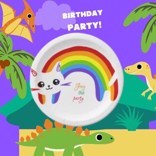 Schließen Sie sich dem Party, Cat Niedlich Rainbow Pappteller