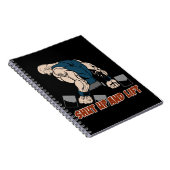 Schließen Sie und heben Sie Weightlifter an Notizblock (Rechte Seite)