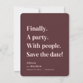 Schließlich ein Party Simple Text Marsala Minimali Save The Date (Vorderseite)