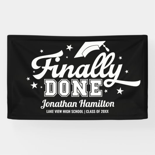 Schließlich Fertig Black Graduation Party Banner (Horizontal)
