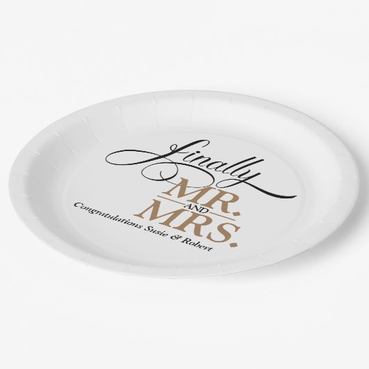 Schließlich Herr und Frau Wedding Empfang Pappteller (Schrägansicht)