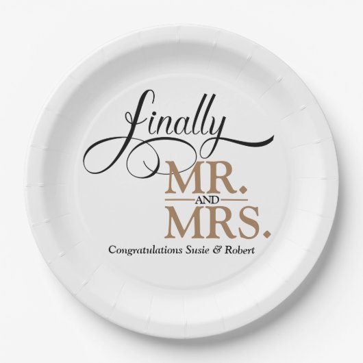 Schließlich Herr und Frau Wedding Empfang Pappteller (Vorderseite)