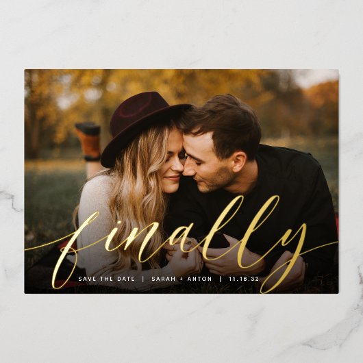 Schließlich | Vollständiges Foto Save the Date Folieneinladung (Vorderseite)