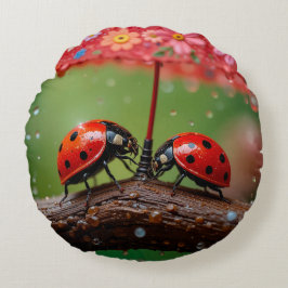 Schließung von zwei Ladybugs mit einem Raindrop Rundes Kissen