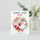 Schlimmstes Jahr je Funny Family Foto Weihnachten Postkarte (Stehend Vorderseite)