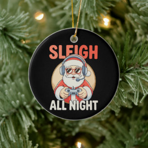 Schlitten die ganze Nacht Santa Gamer Videospiele Keramik Ornament