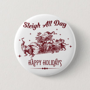 Schlitten fahren den ganzen Tag Vintage Weihnachte Button