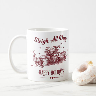 Schlitten fahren den ganzen Tag Vintage Weihnachte Kaffeetasse