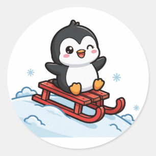 Schlitten fahrender Pinguin Weihnachts-Klassiker-R Runder Aufkleber