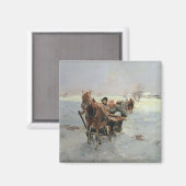 Schlitten in einer Winterlandschaft Magnet (Vorderseite/Rückseite)