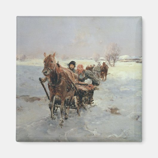 Schlitten in einer Winterlandschaft Magnet (Vorne)