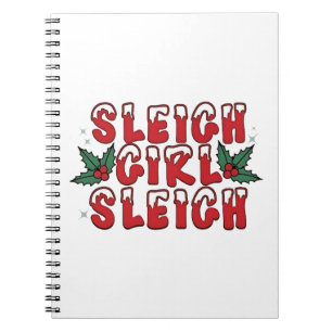 Schlitten Mädchen Schlitten Weihnachten Hässliches Notizblock