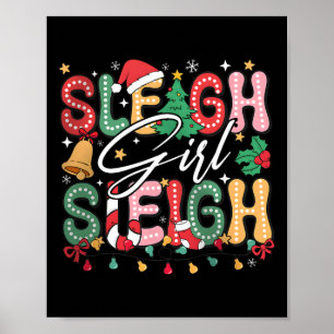 Schlitten Mädchen Schlitten Weihnachten Retro Xmas Poster