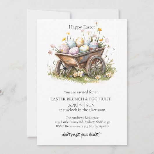 Schlitten mit Eiern und Eierjagd Einladung (Vorderseite)