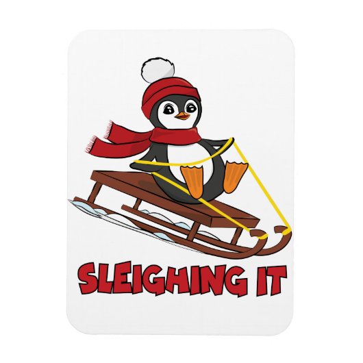 Schlitten - Niedlicher Pinguin im Schnee Magnet (Vertikal)